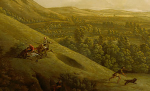 George Lambert. A View of Box Hill, Surrey, with Dorking in the Distance (1733). Oil on canvas. New Haven: Yale Center for British Art, Mellon Collection. Lambert’s use of picnickers to enliven a landscape view presages J.M.W. Turner’s persistent use of similar groups. Turner’s watercolor sketch Box Hill, Surrey (1796), however, is topographical and unembellished.