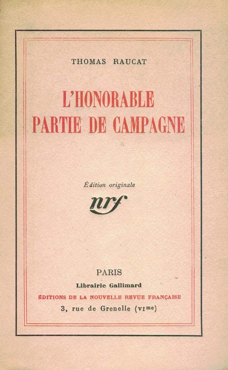 Thomas Raucat. L”Honorable Partie De Campagne. 1924