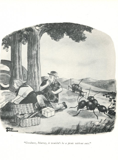 Charles Addams’s “Goodness, Murray, it wouldn’t be a picnic without ants.” em>The New Yorker (1949)