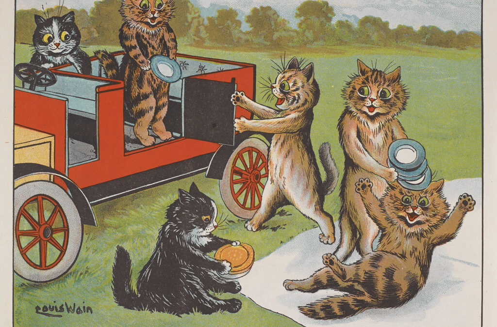Louis Wain’s “Pussies Preparing for a Picnic” (1919)