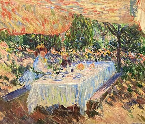 Claude Monet The Tent, Giverny (1883-1886). Also,   Lunch Under the Tent and Lunch Under the Canopy